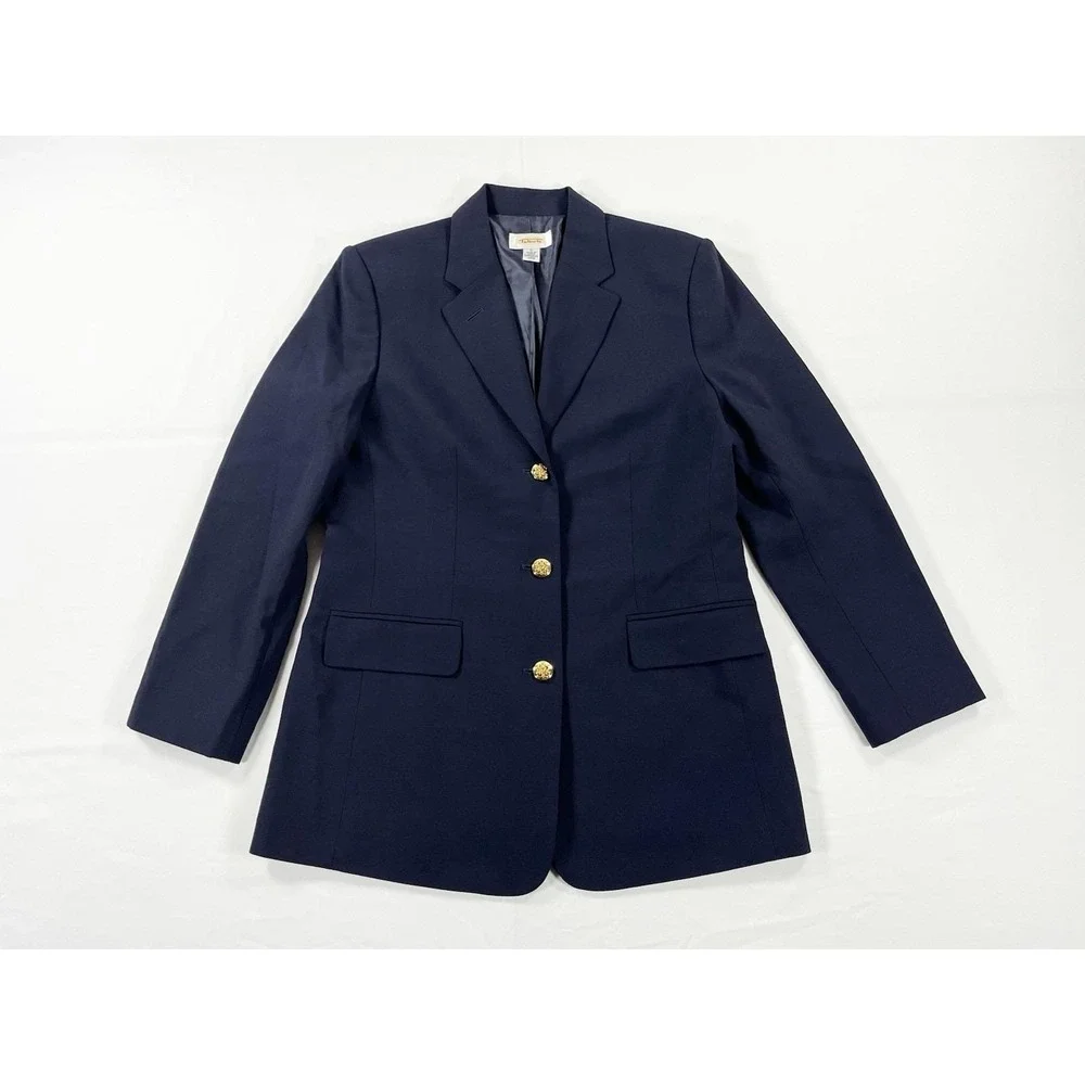 Vintage 90s Talbots Wool Blazer Navy Blue Gold Button‎ Old Money Preppy Womens 8